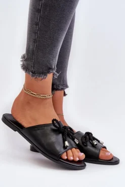 Klapki Damskie Eko Skórzane Big Star NN274066 Czarne