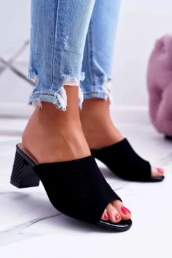 Klapki Damskie Eleganckie Na Słupku Sergio Leone KL315 Czarne Demilo