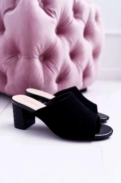 Klapki Damskie Eleganckie Na Słupku Sergio Leone KL315 Czarne Demilo