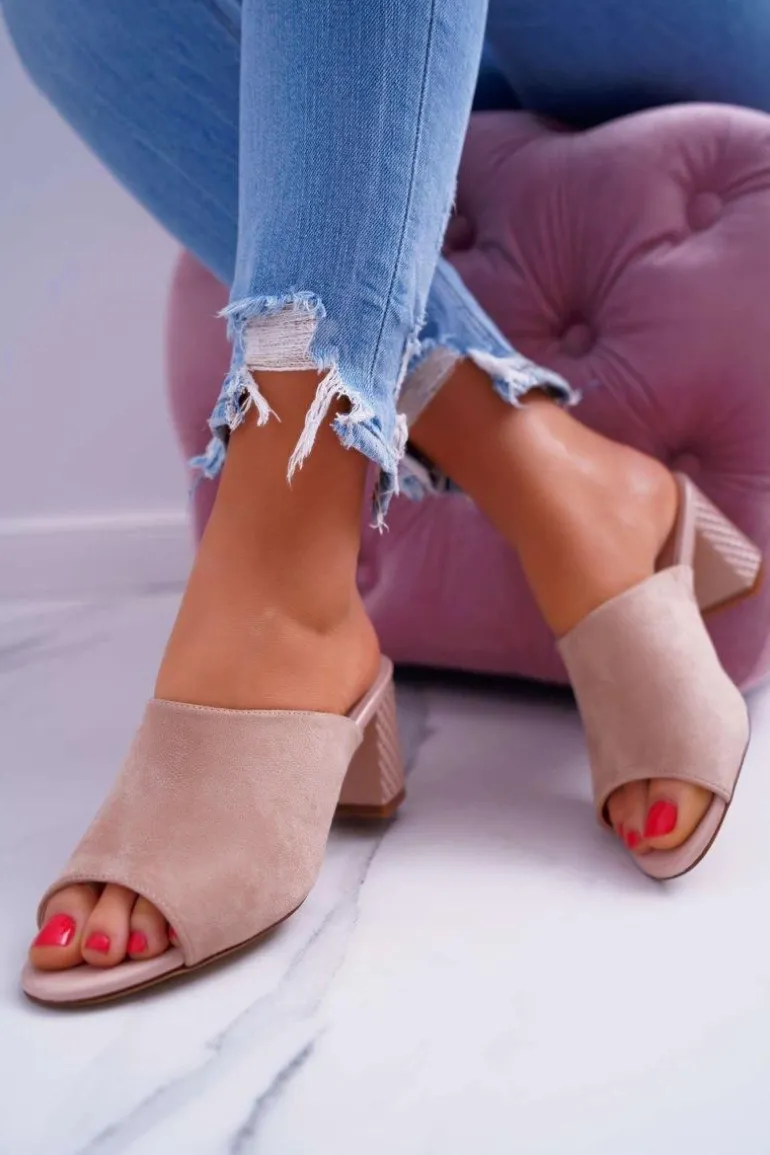 Klapki Damskie Eleganckie Na Słupku Sergio Leone KL315 Beżowe Demilo