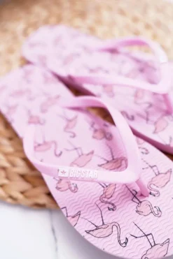 Klapki Damskie Japonki Big Star Różowe Flamingi AA274A176