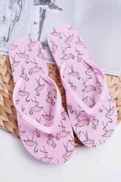 Klapki Damskie Japonki Big Star Różowe Flamingi AA274A176