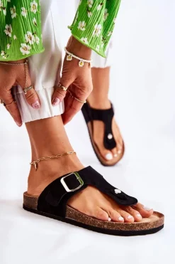 Klapki Damskie Japonki Na Korku Czarne Elina