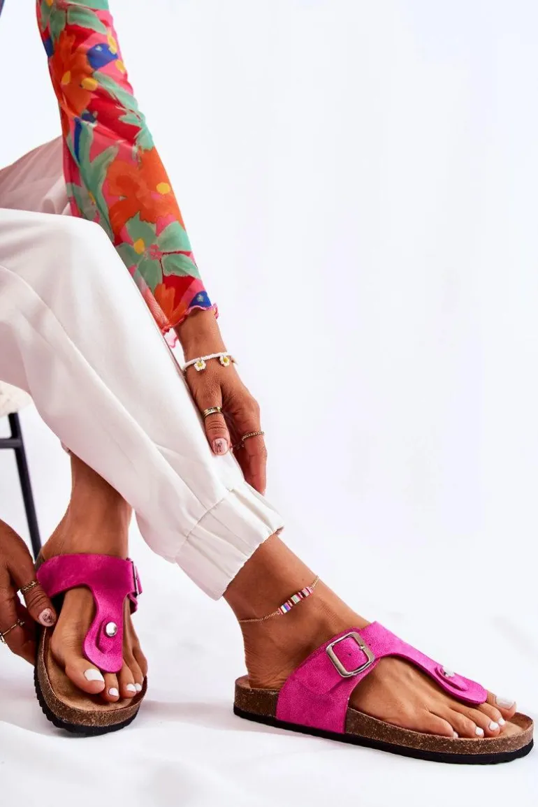 Klapki Damskie Japonki Na Korku Różowe Elina