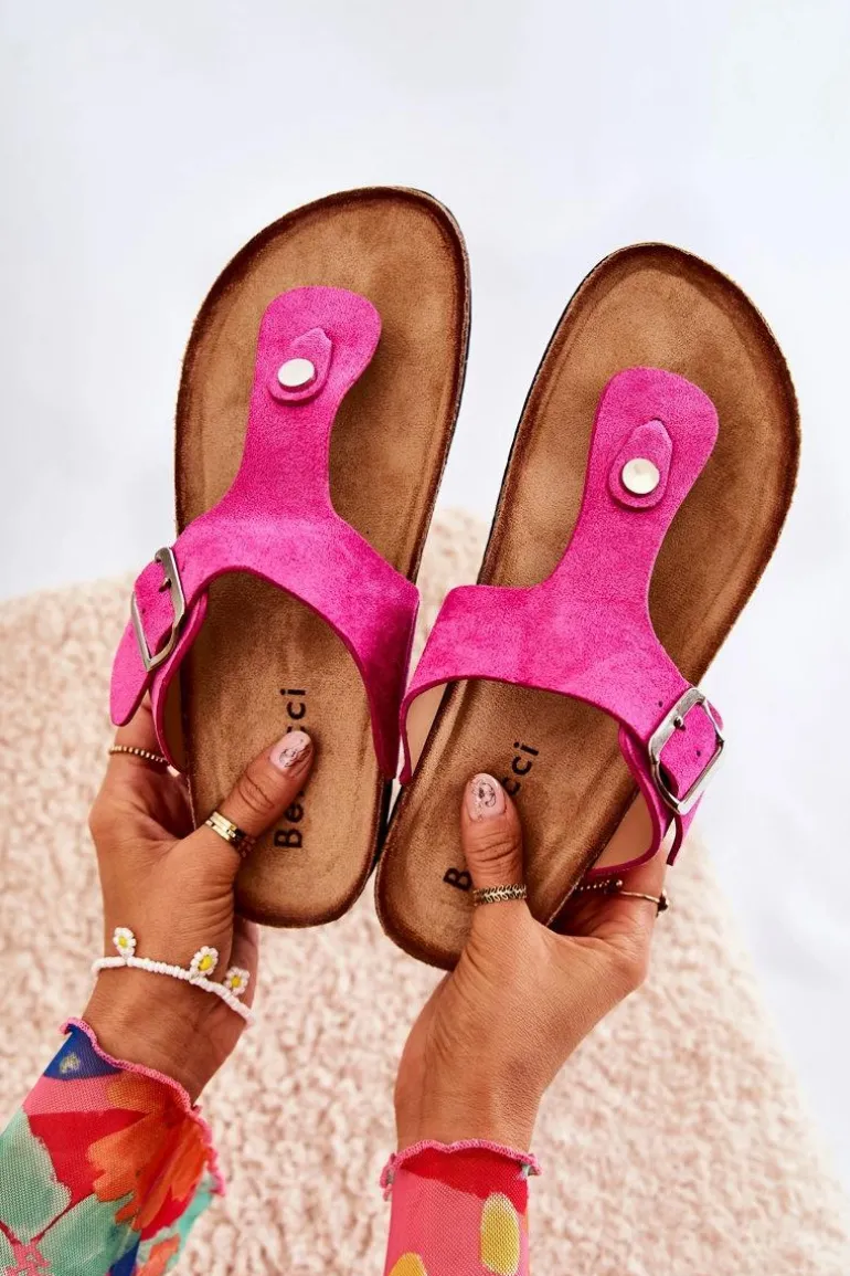 Klapki Damskie Japonki Na Korku Różowe Elina