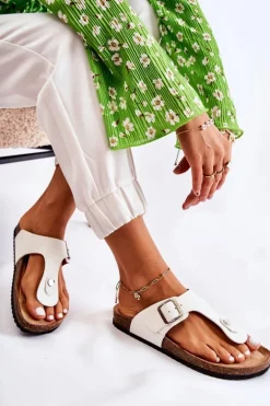 Klapki Damskie Japonki Na Korku Białe Elina