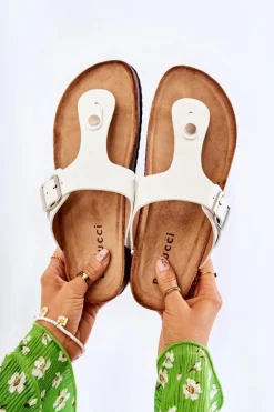 Klapki Damskie Japonki Na Korku Białe Elina