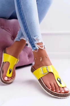 Klapki Damskie Japonki Na Korku Lakierowane Żółte Palette