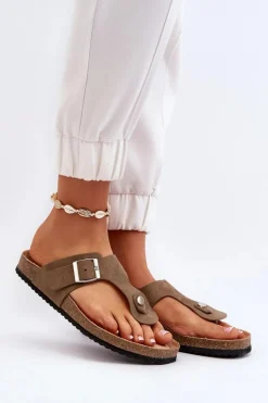 Klapki Damskie Japonki Na Korku Ciemnozielone Elina