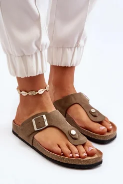 Klapki Damskie Japonki Na Korku Ciemnozielone Elina