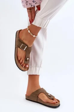 Klapki Damskie Japonki Na Korku Ciemnozielone Elina