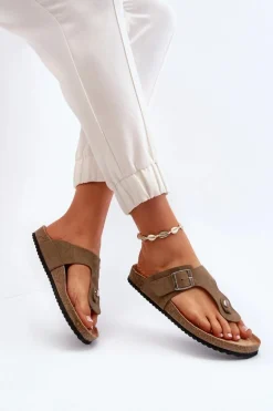 Klapki Damskie Japonki Na Korku Ciemnozielone Elina