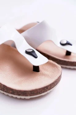 Klapki Damskie Japonki Na Korku Lakierowane Białe Palette