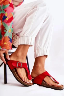 Klapki Damskie Japonki Na Korku Czerwone Elina