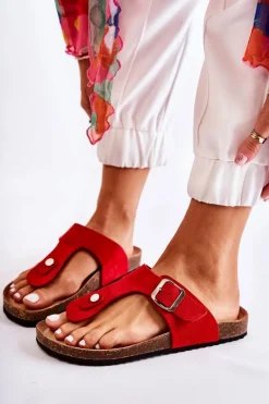 Klapki Damskie Japonki Na Korku Czerwone Elina