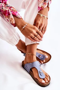 Klapki Damskie Japonki Na Korku Niebieskie Elina