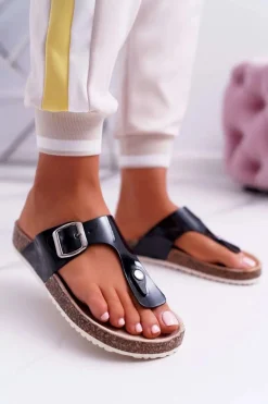 Klapki Damskie Japonki Na Korku Lakierowane Czarne Palette