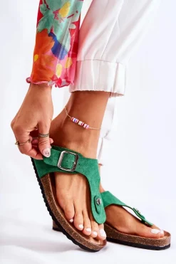 Klapki Damskie Japonki Na Korku Zielone Elina