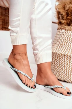 Klapki Damskie Japonki Pleciony Pasek Zielone Peggie