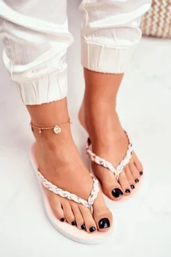 Klapki Damskie Japonki Pleciony Pasek Różowe Peggie