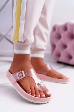 Klapki Damskie Japonki Transparentny Pasek Różowe Framona