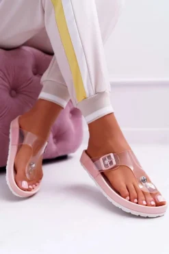 Klapki Damskie Japonki Transparentny Pasek Różowe Framona