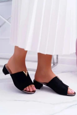 Klapki Damskie Klasyczne Eleganckie Na Klocku Czarne Demea