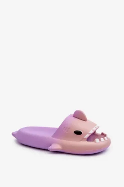 Klapki Damskie Lekkie Piankowe Z Motywem Rekina Fioletowo-Różowe Kasila