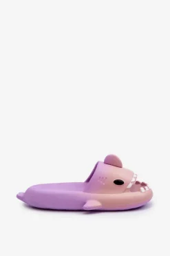 Klapki Damskie Lekkie Piankowe Z Motywem Rekina Fioletowo-Różowe Kasila