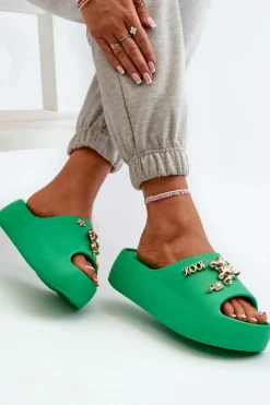 Klapki Damskie Lekkie Piankowe Z Ozdobami Zielone Orchia