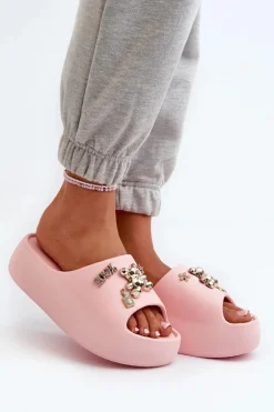 Klapki Damskie Lekkie Piankowe Z Ozdobami Różowe Orchia