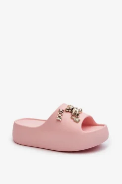 Klapki Damskie Lekkie Piankowe Z Ozdobami Różowe Orchia