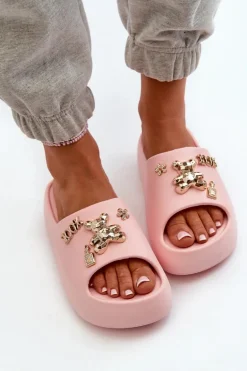 Klapki Damskie Lekkie Piankowe Z Ozdobami Różowe Orchia