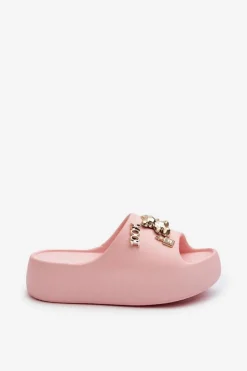 Klapki Damskie Lekkie Piankowe Z Ozdobami Różowe Orchia