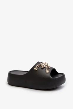 Klapki Damskie Lekkie Piankowe Z Ozdobami Czarne Orchia