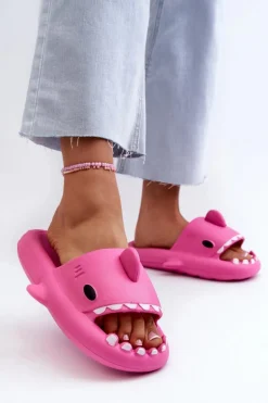 Klapki Damskie Lekkie Piankowe Z Motywem Rekina Fuksja Kasila