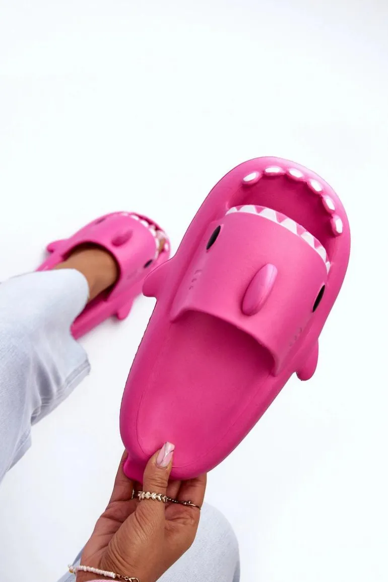 Klapki Damskie Lekkie Piankowe Z Motywem Rekina Fuksja Kasila