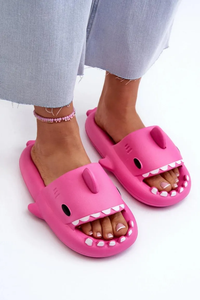 Klapki Damskie Lekkie Piankowe Z Motywem Rekina Fuksja Kasila