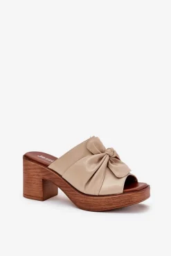 Klapki Damskie Na Słupku Z Eko Skóry Beżowe Kikilla