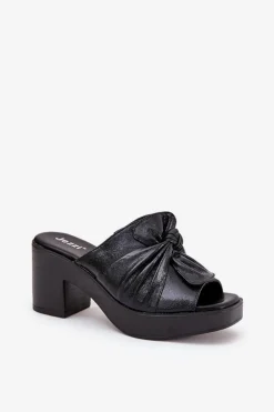 Klapki Damskie Na Słupku Z Eko Skóry Czarne Kikilla