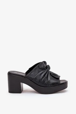 Klapki Damskie Na Słupku Z Eko Skóry Czarne Kikilla