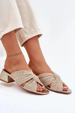 Klapki Damskie Na Klocku Maciejka 06955-25 Beżowo-Złote