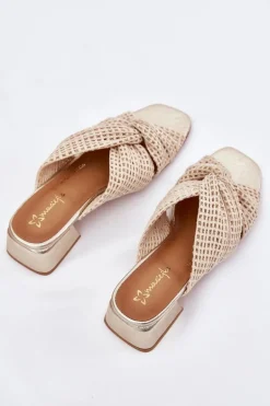 Klapki Damskie Na Klocku Maciejka 06955-25 Beżowo-Złote