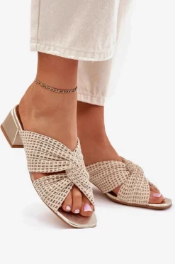 Klapki Damskie Na Klocku Maciejka 06955-25 Beżowo-Złote