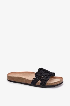 Klapki Damskie Na Korkowej Platformie Czarne Timaxrre