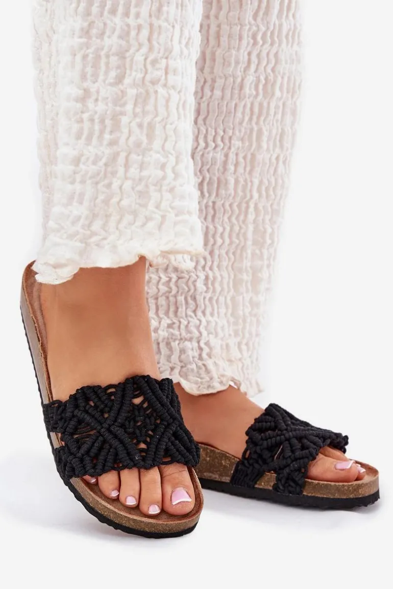 Klapki Damskie Na Korkowej Platformie Czarne Timaxrre