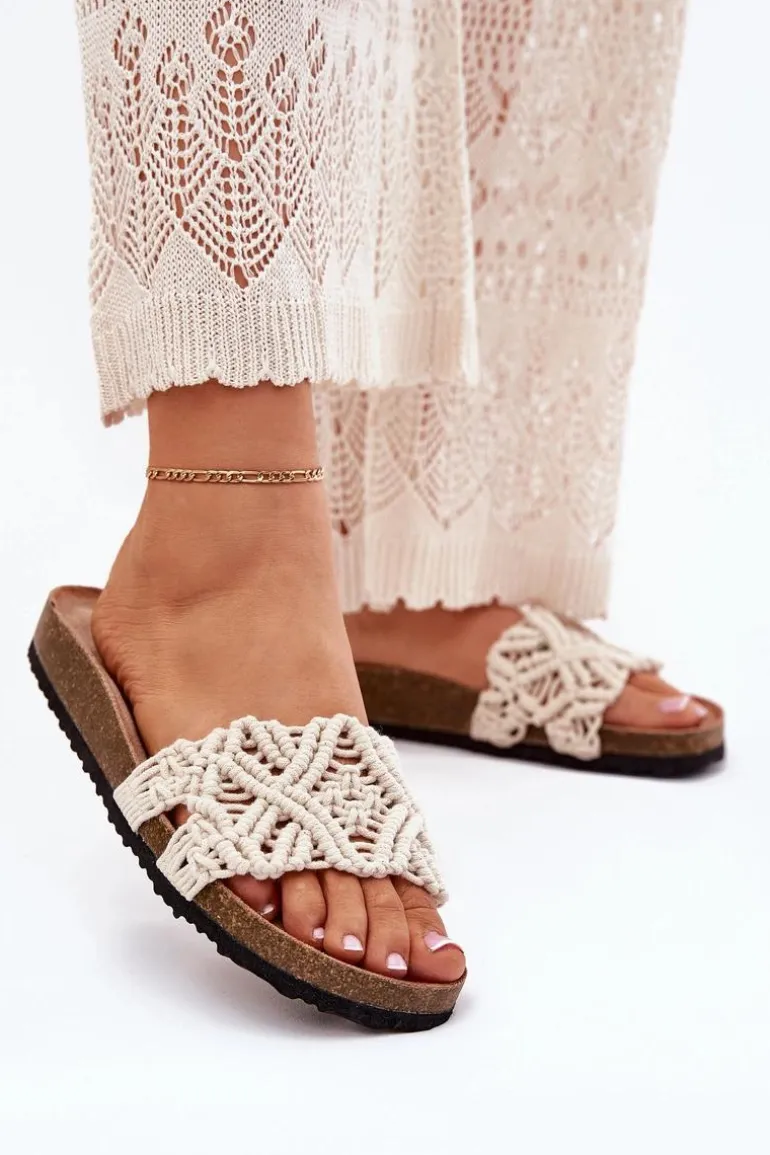 Klapki Damskie Na Korkowej Platformie Beżowe Timaxrre