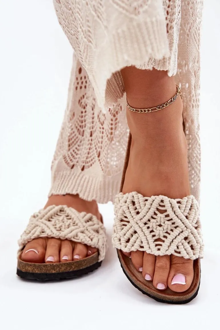 Klapki Damskie Na Korkowej Platformie Beżowe Timaxrre