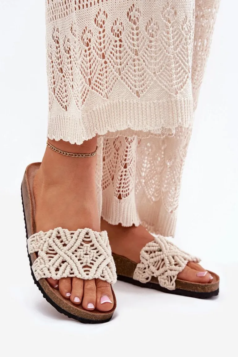 Klapki Damskie Na Korkowej Platformie Beżowe Timaxrre