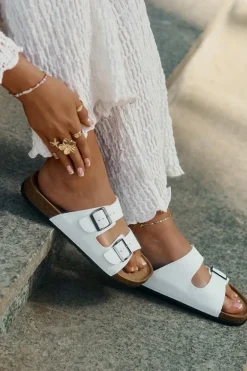 Klapki Damskie Na Korkowej Platformie Z Klamrami Białe Redore